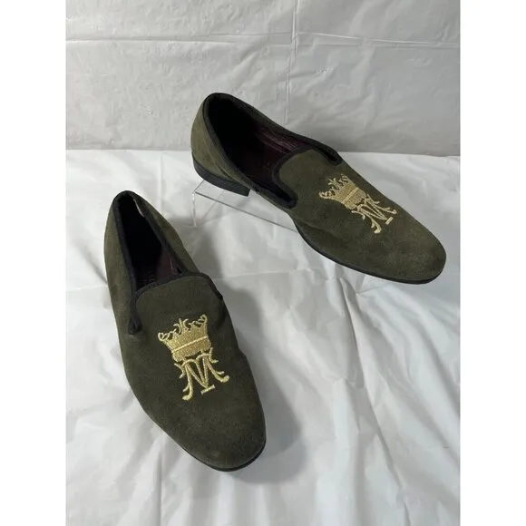 London Brogue Mens Size 8  GREEN SUEDE SLIP ON SHOES DRIVING SHOE