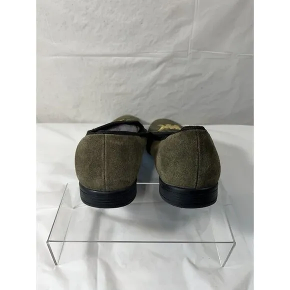 London Brogue Mens Size 8  GREEN SUEDE SLIP ON SHOES DRIVING SHOE