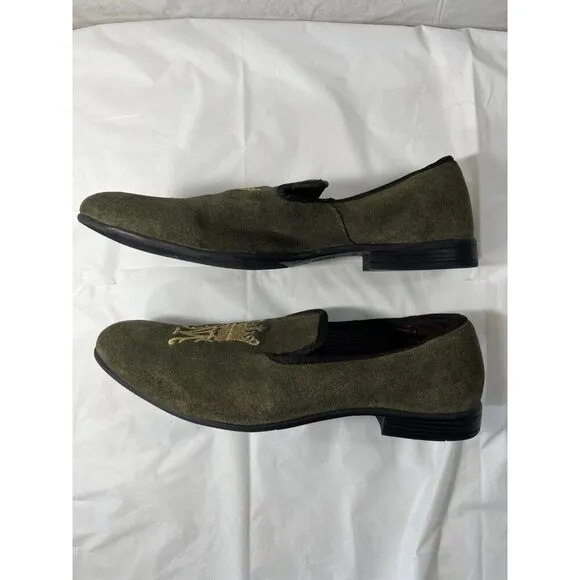 London Brogue Mens Size 8  GREEN SUEDE SLIP ON SHOES DRIVING SHOE