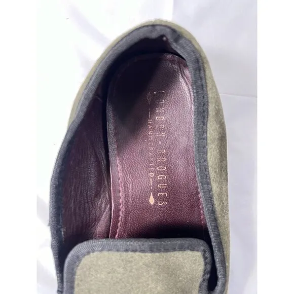 London Brogue Mens Size 8  GREEN SUEDE SLIP ON SHOES DRIVING SHOE