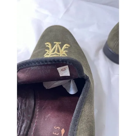 London Brogue Mens Size 8  GREEN SUEDE SLIP ON SHOES DRIVING SHOE