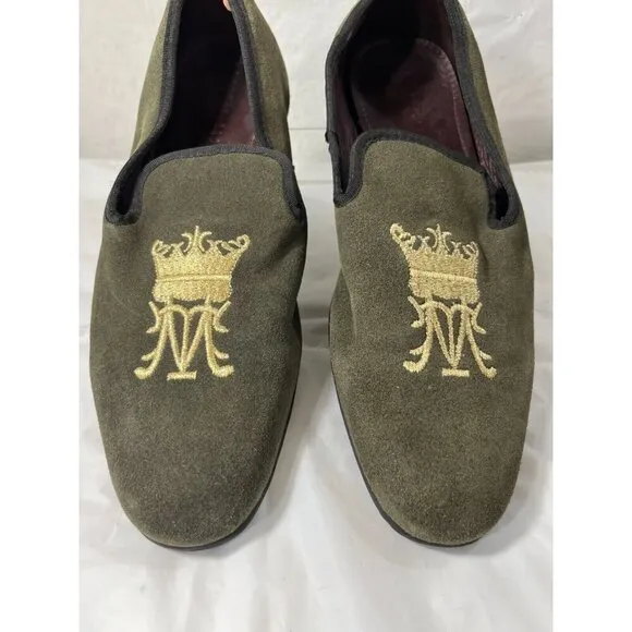 London Brogue Mens Size 8  GREEN SUEDE SLIP ON SHOES DRIVING SHOE