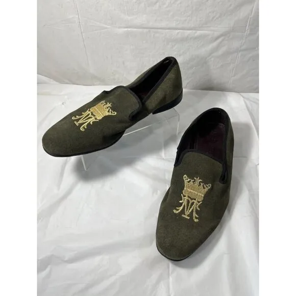 London Brogue Mens Size 8  GREEN SUEDE SLIP ON SHOES DRIVING SHOE
