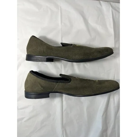 London Brogue Mens Size 8  GREEN SUEDE SLIP ON SHOES DRIVING SHOE