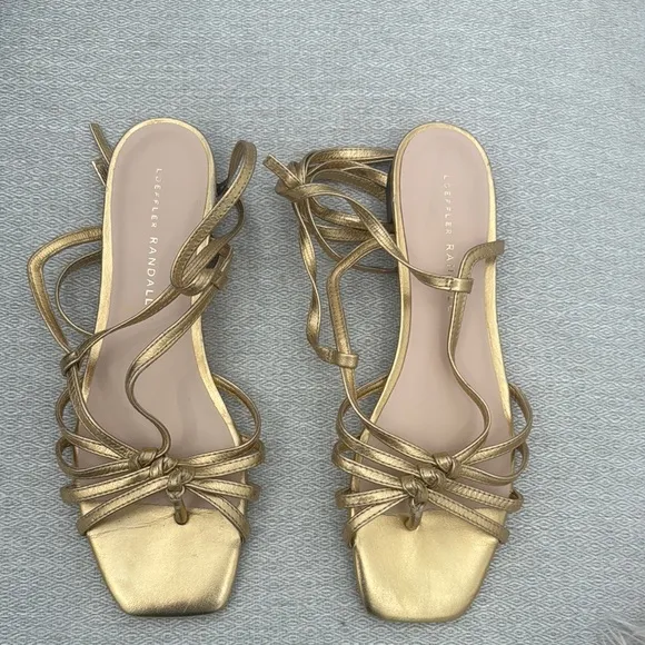 Lorelai Flat Ankle-Wrap Metallic Leather Sandals Sz 6 1/2