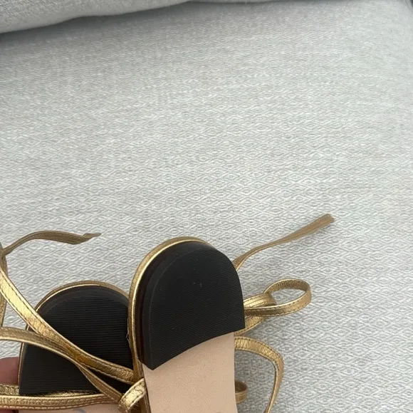 Lorelai Flat Ankle-Wrap Metallic Leather Sandals Sz 6 1/2