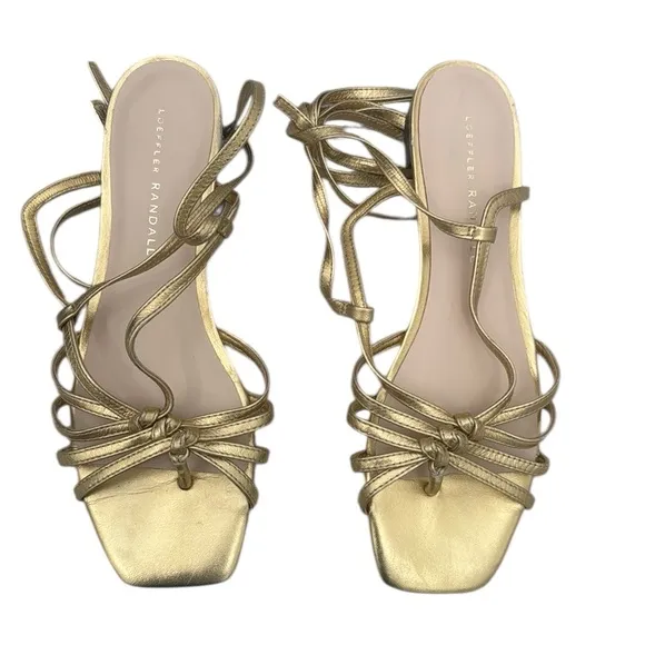Lorelai Flat Ankle-Wrap Metallic Leather Sandals Sz 6 1/2