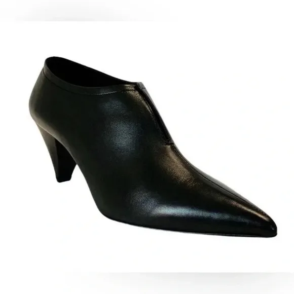 M Gemi Black Leather Cone Heeled Ankle Boots