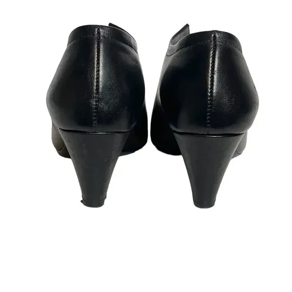 M Gemi Black Leather Cone Heeled Ankle Boots