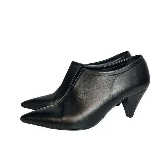 M Gemi Black Leather Cone Heeled Ankle Boots