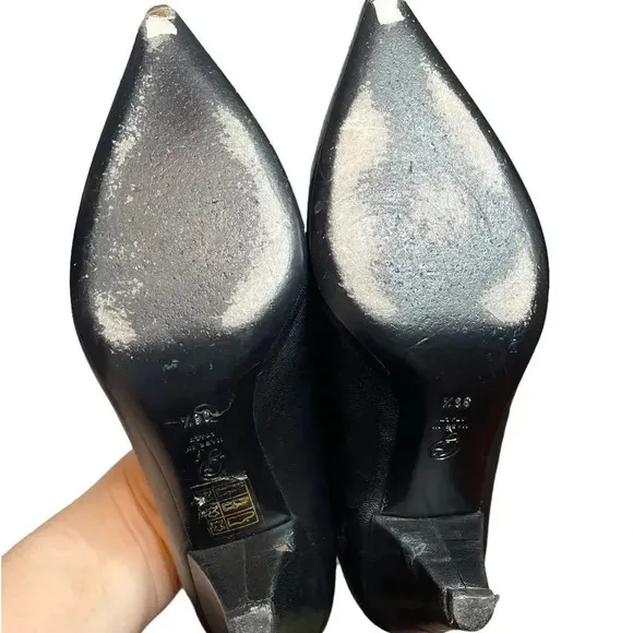 M Gemi Black Leather Cone Heeled Ankle Boots