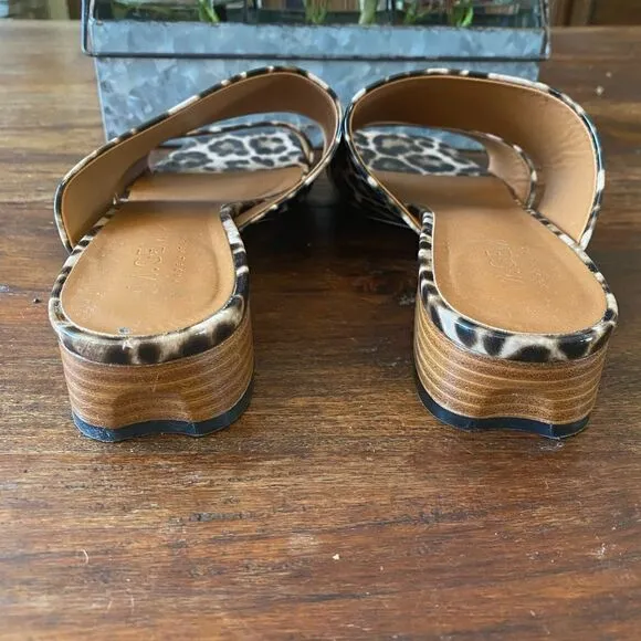 M Gemi Patent Leather Camel Leopard Print Slip-On Sandals Sz 8 (38.5) Italy EUC!