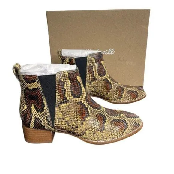 Madewell Womens Boots Size 6 Brown Cara Snakeskin Embossed Leather Chelsea
