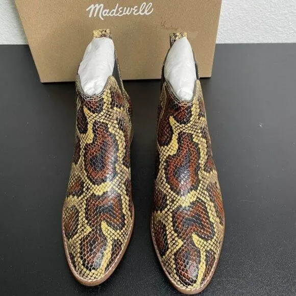 Madewell Womens Boots Size 6 Brown Cara Snakeskin Embossed Leather Chelsea