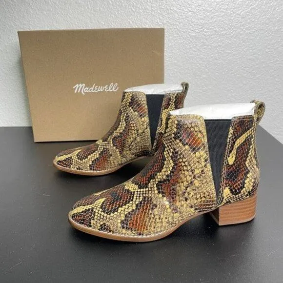 Madewell Womens Boots Size 6 Brown Cara Snakeskin Embossed Leather Chelsea