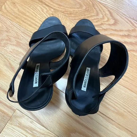 Manolo Blahnik Black Sling Back Sandals Size 39