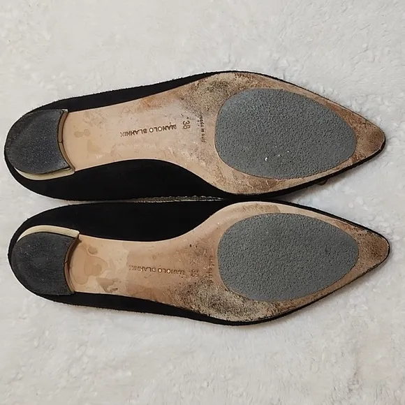 Manolo Blahnik Bow Tie Black and Cream Women's Flat Shoes  Size 38/ US 8