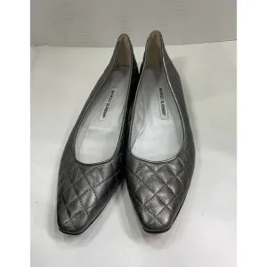 Manolo Blahnik Pewter Quilted Leather Flat Loafer Slip On Shoe EU 39.5 EUC