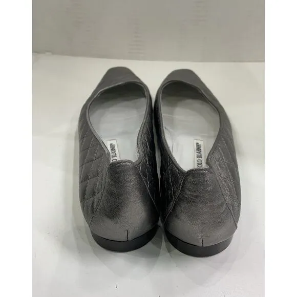 Manolo Blahnik Pewter Quilted Leather Flat Loafer Slip On Shoe EU 39.5 EUC