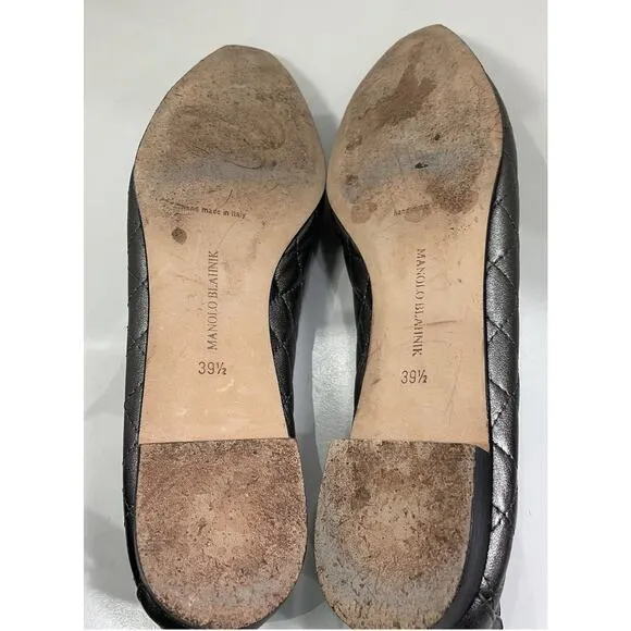 Manolo Blahnik Pewter Quilted Leather Flat Loafer Slip On Shoe EU 39.5 EUC