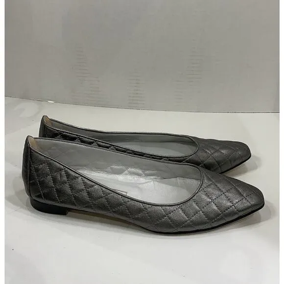Manolo Blahnik Pewter Quilted Leather Flat Loafer Slip On Shoe EU 39.5 EUC