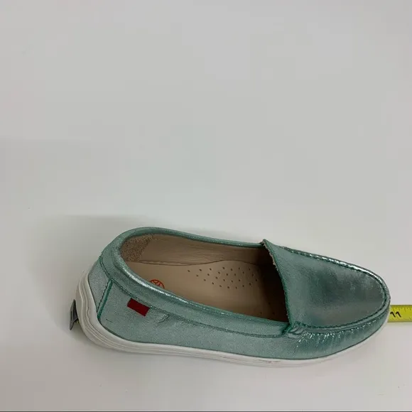 Marc Joseph NY Broadway Leather Turquoise Glimmer Slip On Loafer Shoes Big Girls