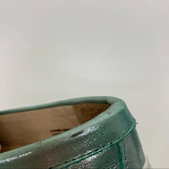 Marc Joseph NY Broadway Leather Turquoise Glimmer Slip On Loafer Shoes Big Girls