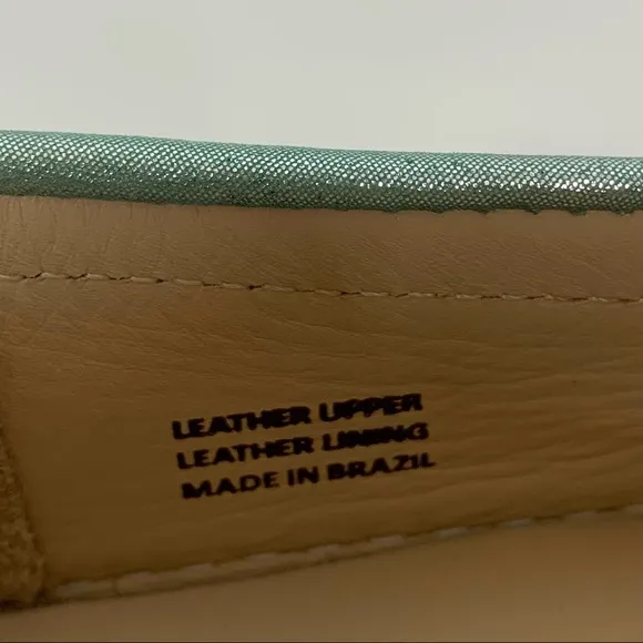 Marc Joseph NY Broadway Leather Turquoise Glimmer Slip On Loafer Shoes Big Girls