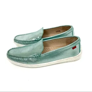 Marc Joseph NY Broadway Leather Turquoise Glimmer Slip On Loafer Shoes Big Girls