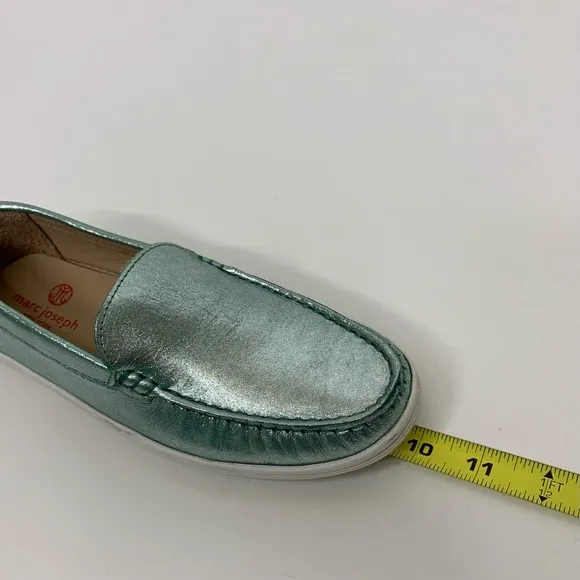Marc Joseph NY Broadway Leather Turquoise Glimmer Slip On Loafer Shoes Big Girls