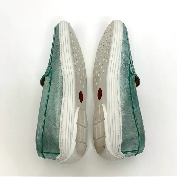 Marc Joseph NY Broadway Leather Turquoise Glimmer Slip On Loafer Shoes Big Girls