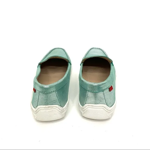 Marc Joseph NY Broadway Leather Turquoise Glimmer Slip On Loafer Shoes Big Girls