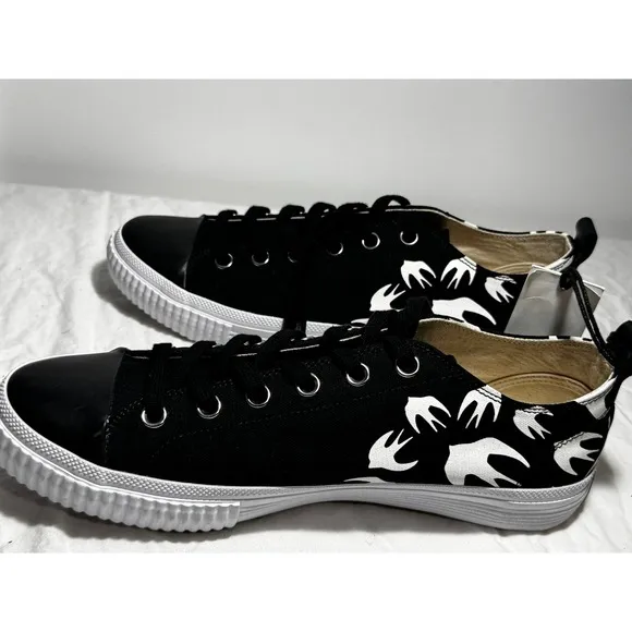 McQ Alexander McQueen Sneakers Low Top Canvas Birds Print Black Mens