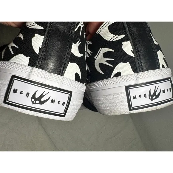 McQ Alexander McQueen Sneakers Low Top Canvas Birds Print Black Mens
