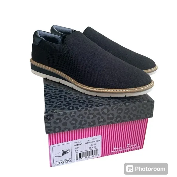 Me Too New Haze Slip-On Wedge Black Knit Shoe Women’s Size 9 NIB