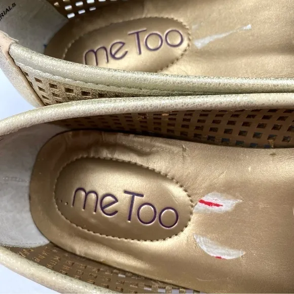 ME TOO Yale Slip On Loafer Laser Cut Rubbed Gold Size 6M (EUC)