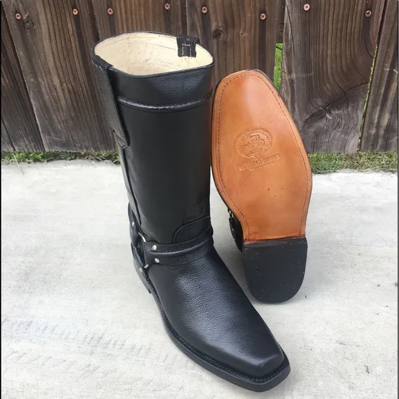 Men’s biker leather sole black boots Western cowboy botas 109