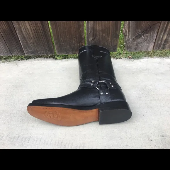Men’s biker leather sole black boots Western cowboy botas 109