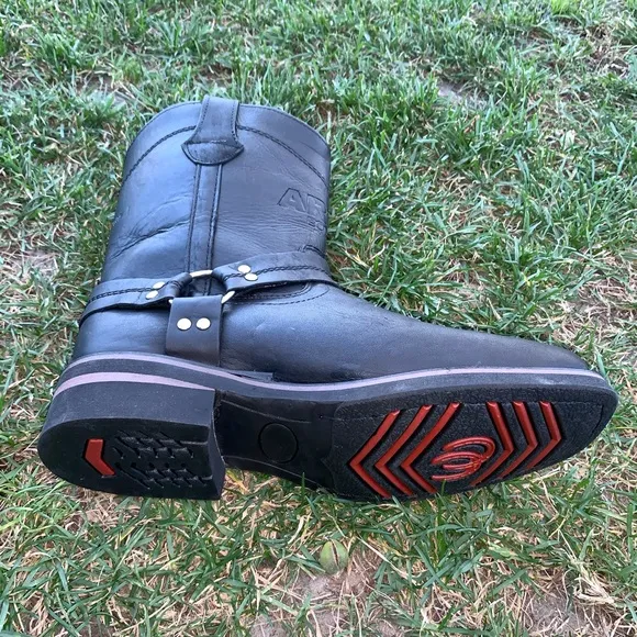 MEN'S BIKERS BOOTS GENUINE LEATHER BLACK Cowboy Western Black Bota con Arnés 807