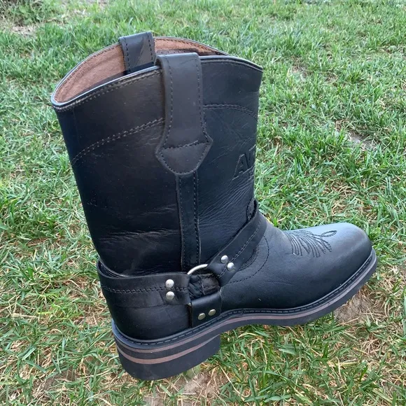 MEN'S BIKERS BOOTS GENUINE LEATHER BLACK Cowboy Western Black Bota con Arnés 807