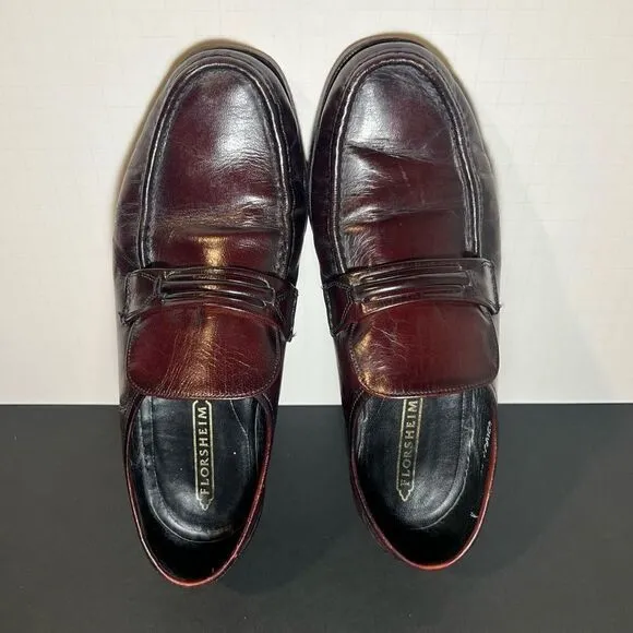 Mens FLORSHEIM Como Cognac Brown Leather Slip On Loafers / Size 10 Medium