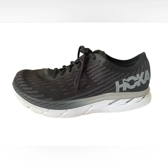 Men's HOKA Black Gray Clinton 5 Knit One One Running Athletic Shoes Size 10