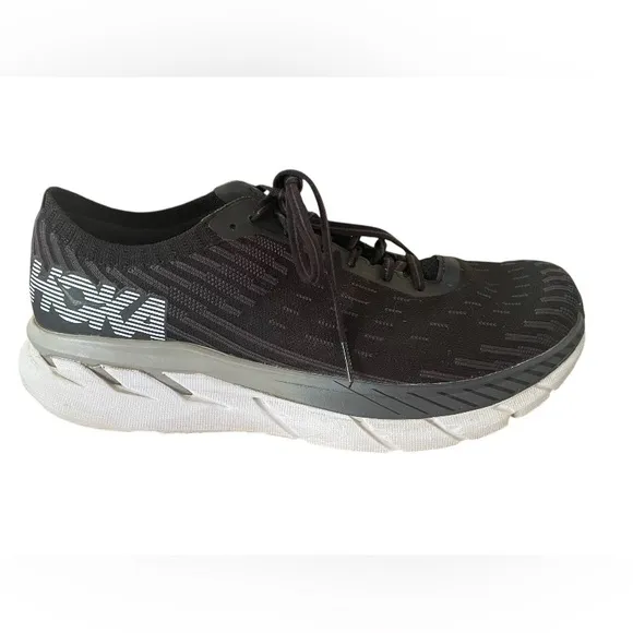 Men's HOKA Black Gray Clinton 5 Knit One One Running Athletic Shoes Size 10