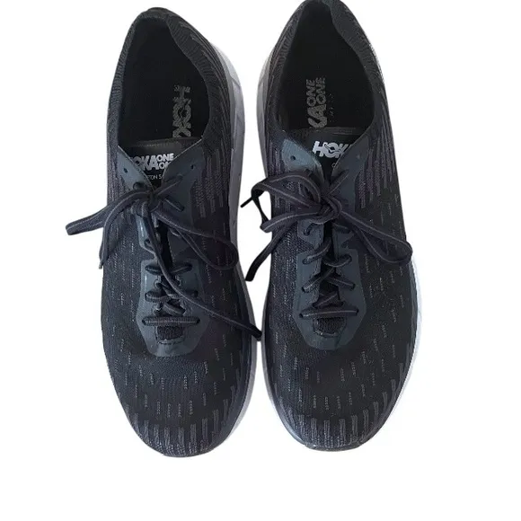 Men's HOKA Black Gray Clinton 5 Knit One One Running Athletic Shoes Size 10