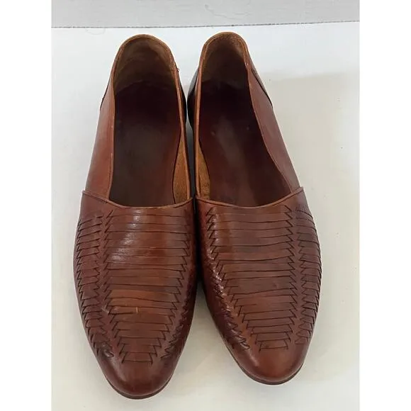 Men's Rodolfo Valentino Brown Woven Slip On Leather Loafer Shoes Size 10