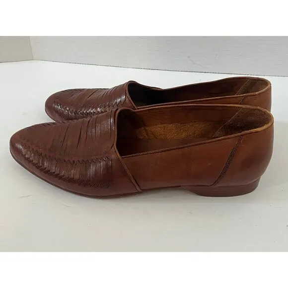 Men's Rodolfo Valentino Brown Woven Slip On Leather Loafer Shoes Size 10