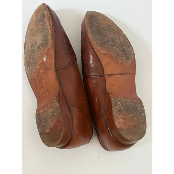 Men's Rodolfo Valentino Brown Woven Slip On Leather Loafer Shoes Size 10