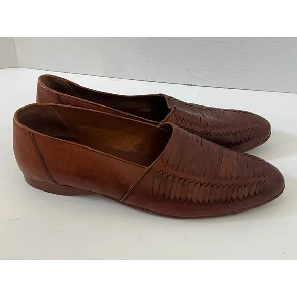 Men's Rodolfo Valentino Brown Woven Slip On Leather Loafer Shoes Size 10