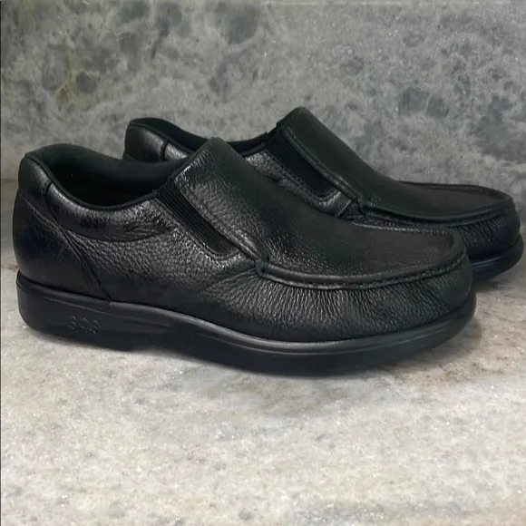 Men's SAS Black Leather Slip-On Shoes