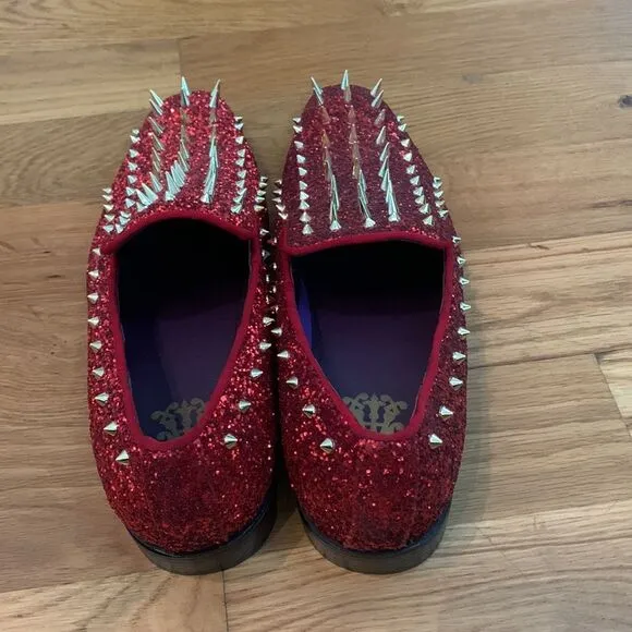 Men's Slip On Red Spike Loafer Rivet Studded Flat Casual Bling Bling Shoes Sz 10